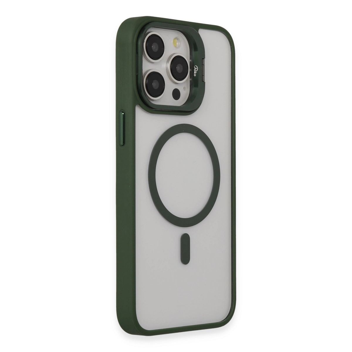 Joko Apple İphone 15 Pro Max Kılıf Roblox Lens Magsafe Standlı Kapak - Koyu Yeşil