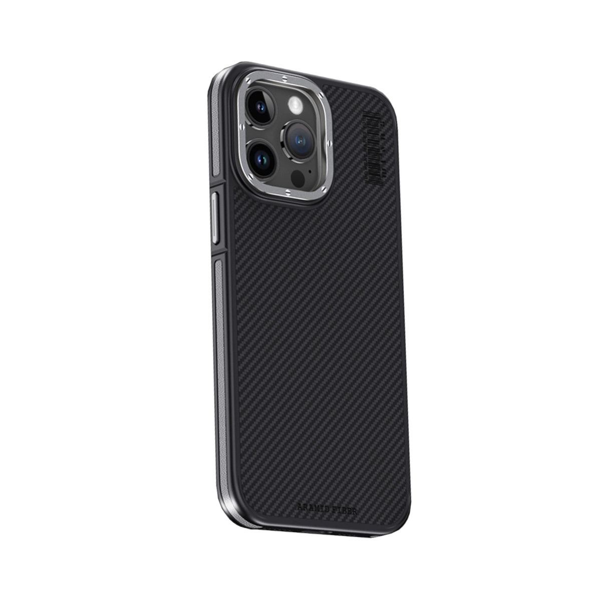 Joko Apple İphone 15 Pro Kılıf Aramid 600d Kevlar Karbon Fiber Magsafe Kapak - Gri