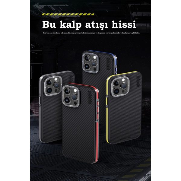 Joko Apple İphone 15 Pro Kılıf Aramid 600d Kevlar Karbon Fiber Magsafe Kapak - Lacivert