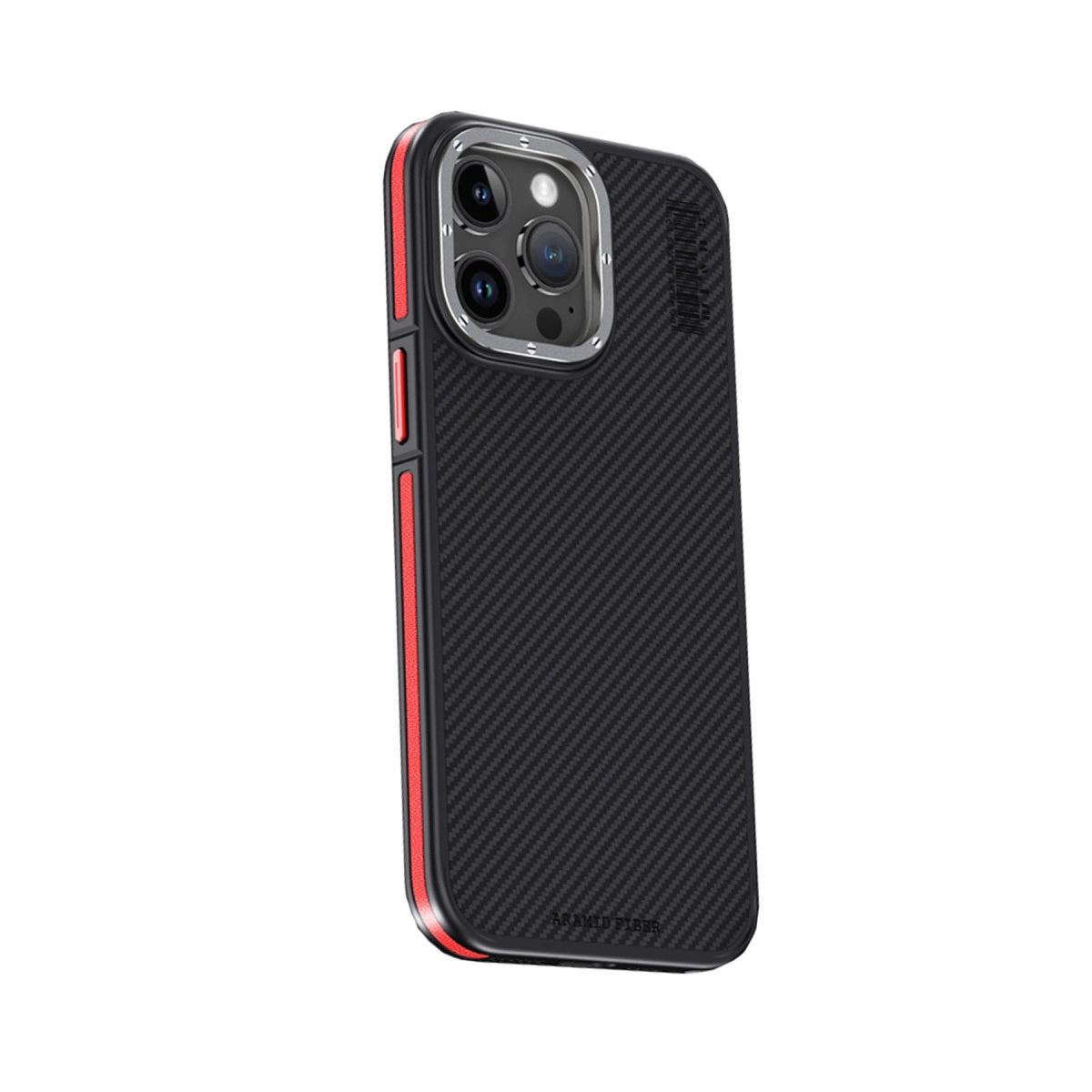 Joko Apple İphone 15 Pro Kılıf Aramid 600d Kevlar Karbon Fiber Magsafe Kapak - Kırmızı