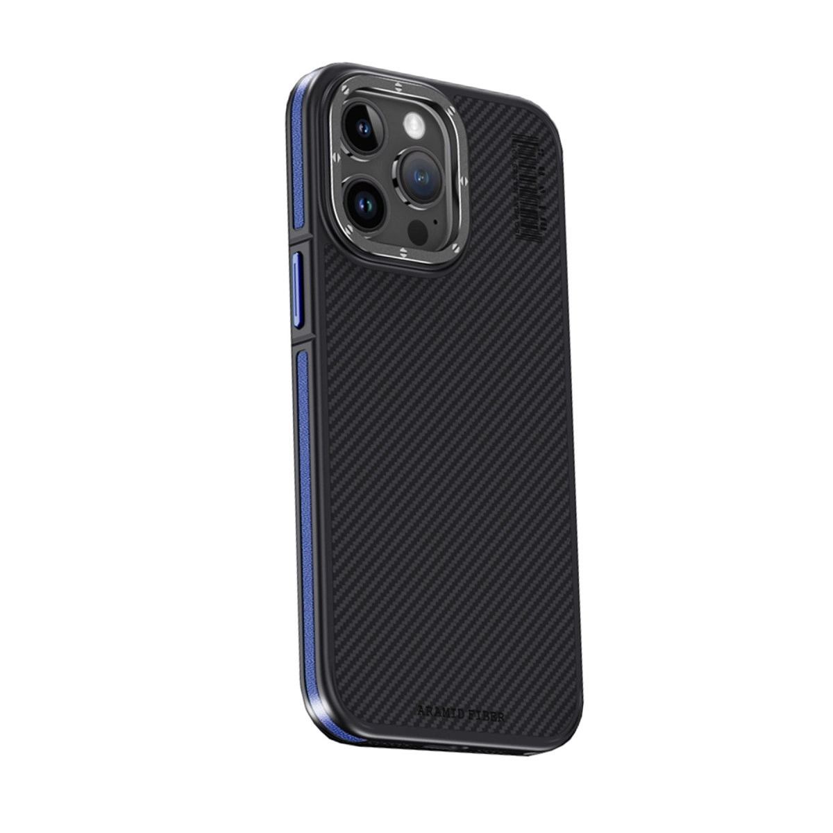 Joko Apple İphone 15 Pro Max Kılıf Aramid 600d Kevlar Karbon Fiber Magsafe Kapak - Lacivert