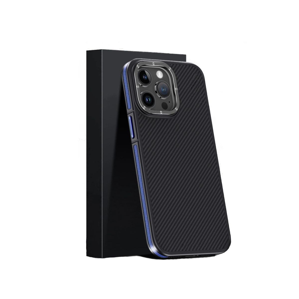Joko Apple İphone 15 Pro Max Kılıf Aramid 600d Kevlar Karbon Fiber Magsafe Kapak - Lacivert