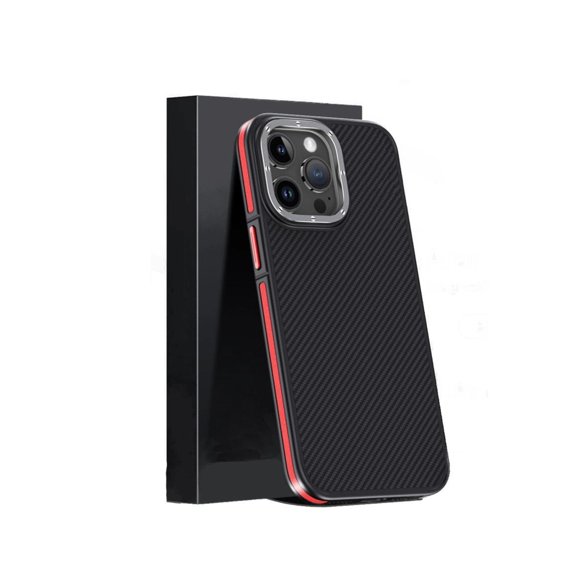 Joko Apple İphone 15 Pro Max Kılıf Aramid 600d Kevlar Karbon Fiber Magsafe Kapak - Kırmızı