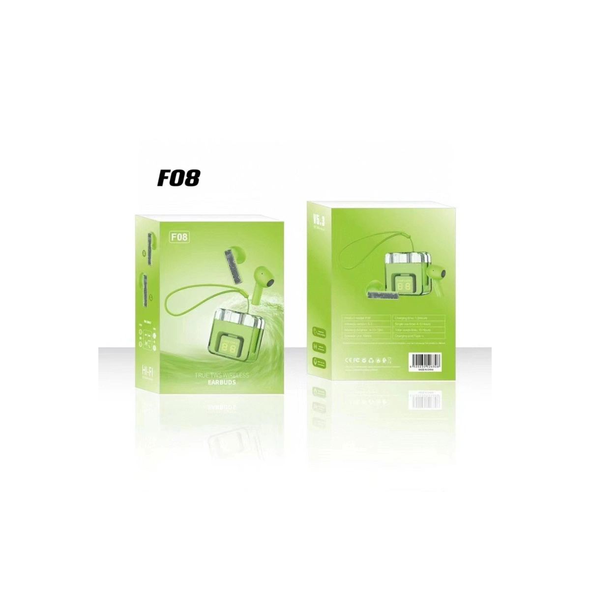 F08 Dijital Şarj Göstergeli Tws Bluetooth Kulaklık - Yeşil