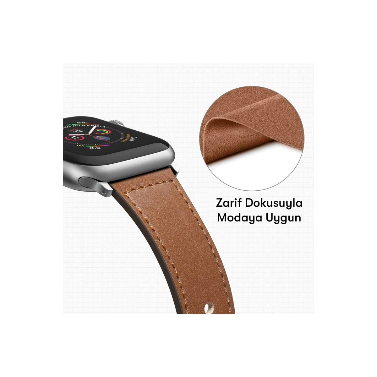 Apple Watch 42mm Kr415 Luaz Deri Kordon (saat Değildir) - Turuncu