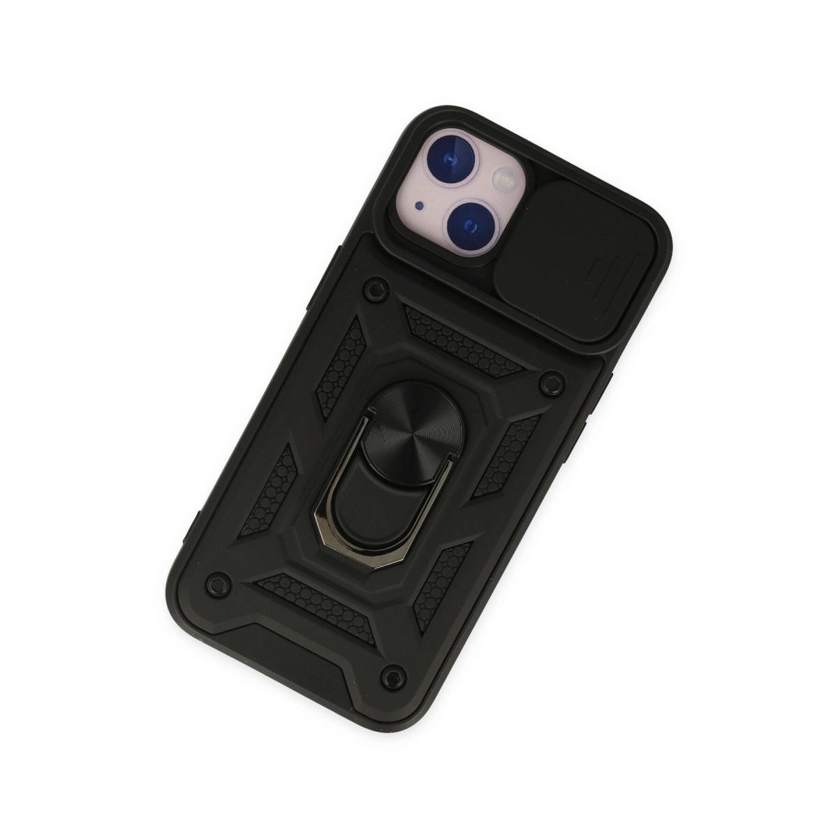 Apple İphone 14 Kılıf Pars Lens Yüzüklü Silikon - Siyah
