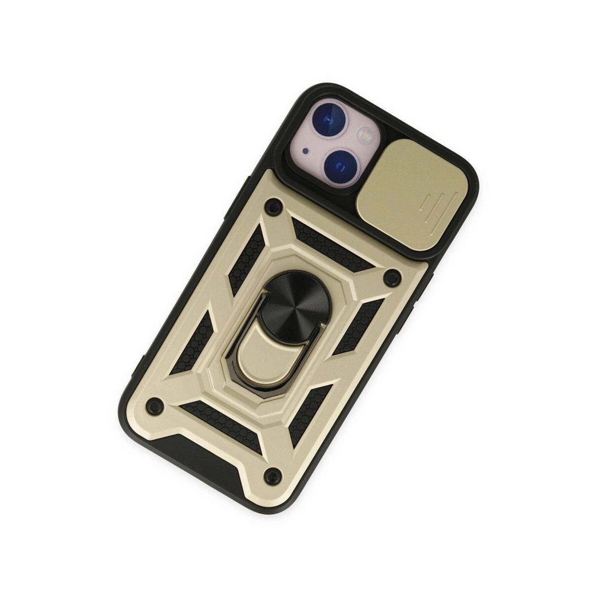 Apple İphone 14 Kılıf Pars Lens Yüzüklü Silikon - Gold