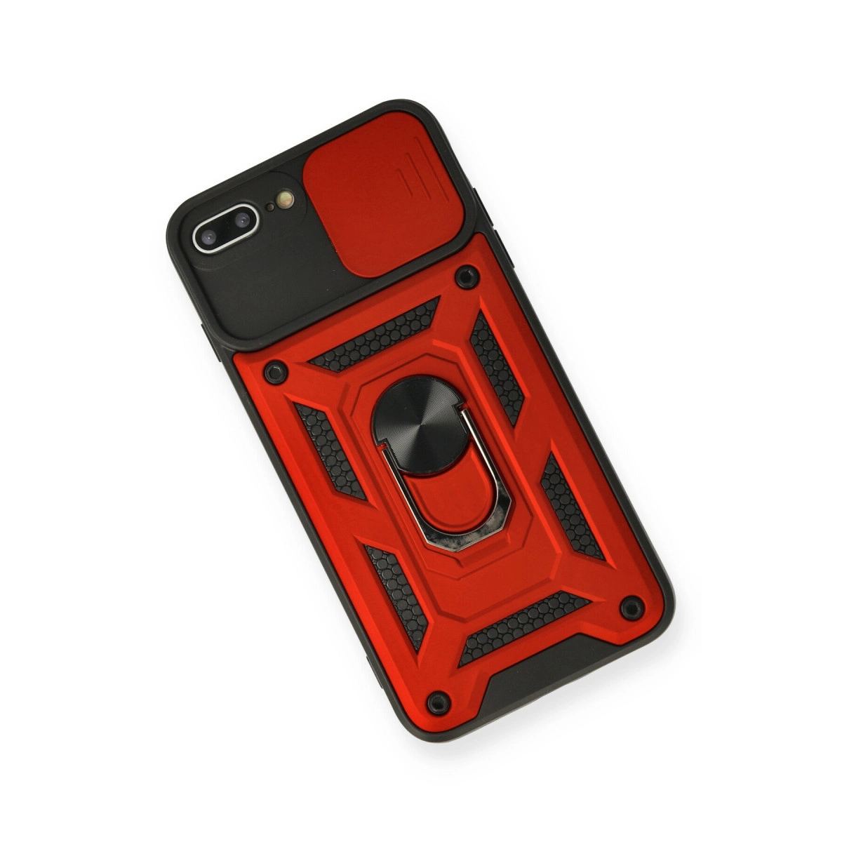 Apple İphone 7 Plus Kılıf Pars Lens Yüzüklü Silikon - Kırmızı