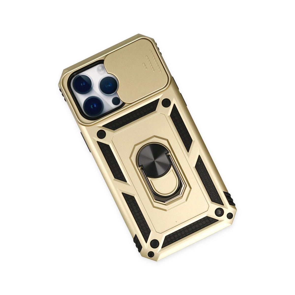 Apple İphone 14 Pro Kılıf Pars Lens Yüzüklü Silikon - Gold