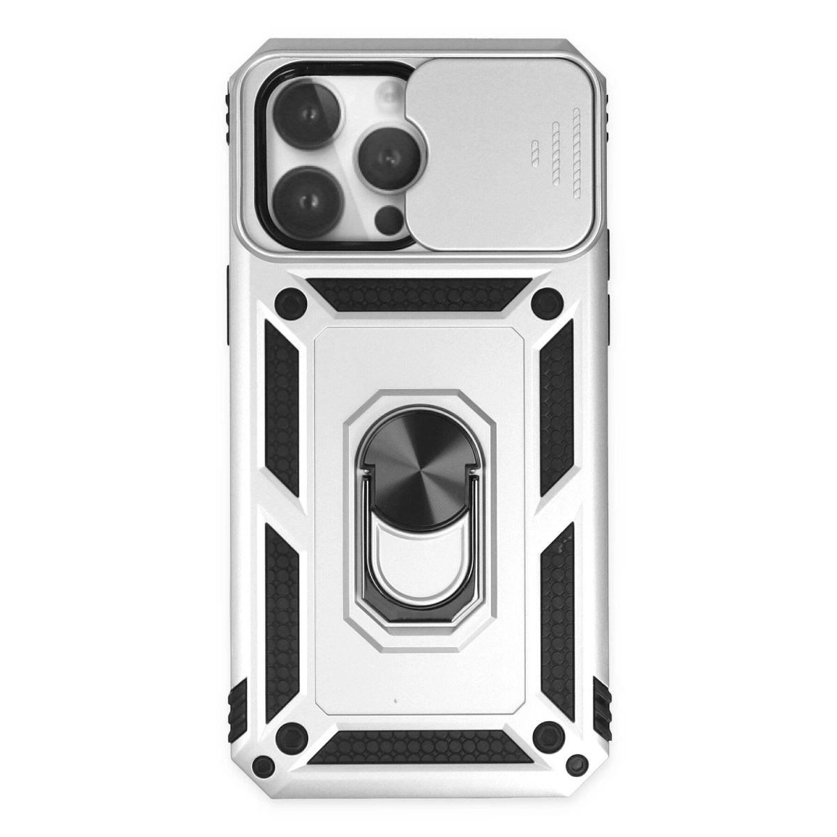 Apple İphone 14 Pro Max Kılıf Pars Lens Yüzüklü Silikon - Gümüş