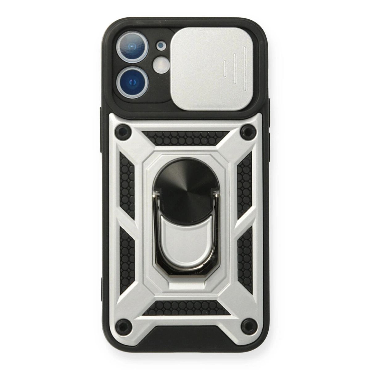 Apple İphone 12 Mini Kılıf Pars Lens Yüzüklü Silikon - Gümüş