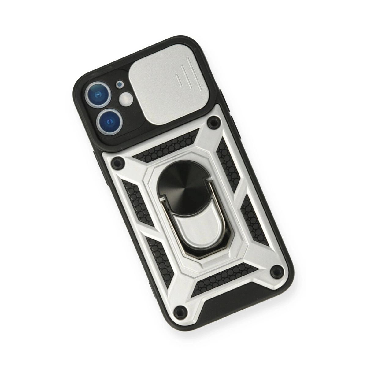 Apple İphone 12 Mini Kılıf Pars Lens Yüzüklü Silikon - Gümüş