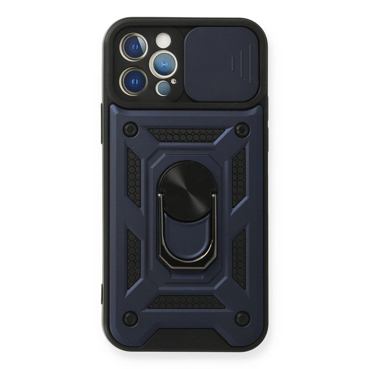 Apple İphone 12 Pro Kılıf Pars Lens Yüzüklü Silikon - Lacivert
