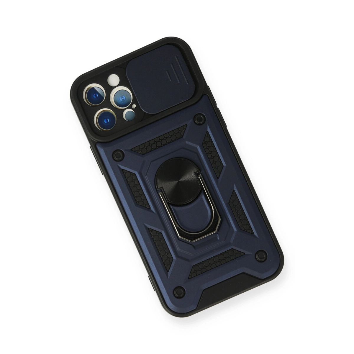 Apple İphone 12 Pro Kılıf Pars Lens Yüzüklü Silikon - Lacivert