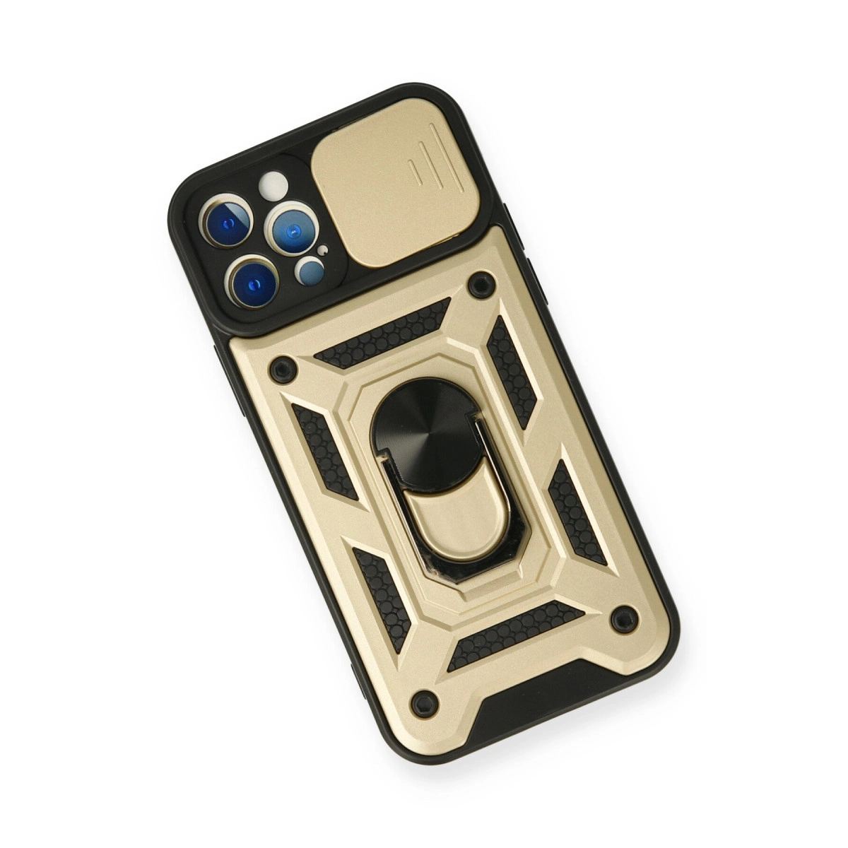 Apple İphone 12 Pro Kılıf Pars Lens Yüzüklü Silikon - Gold