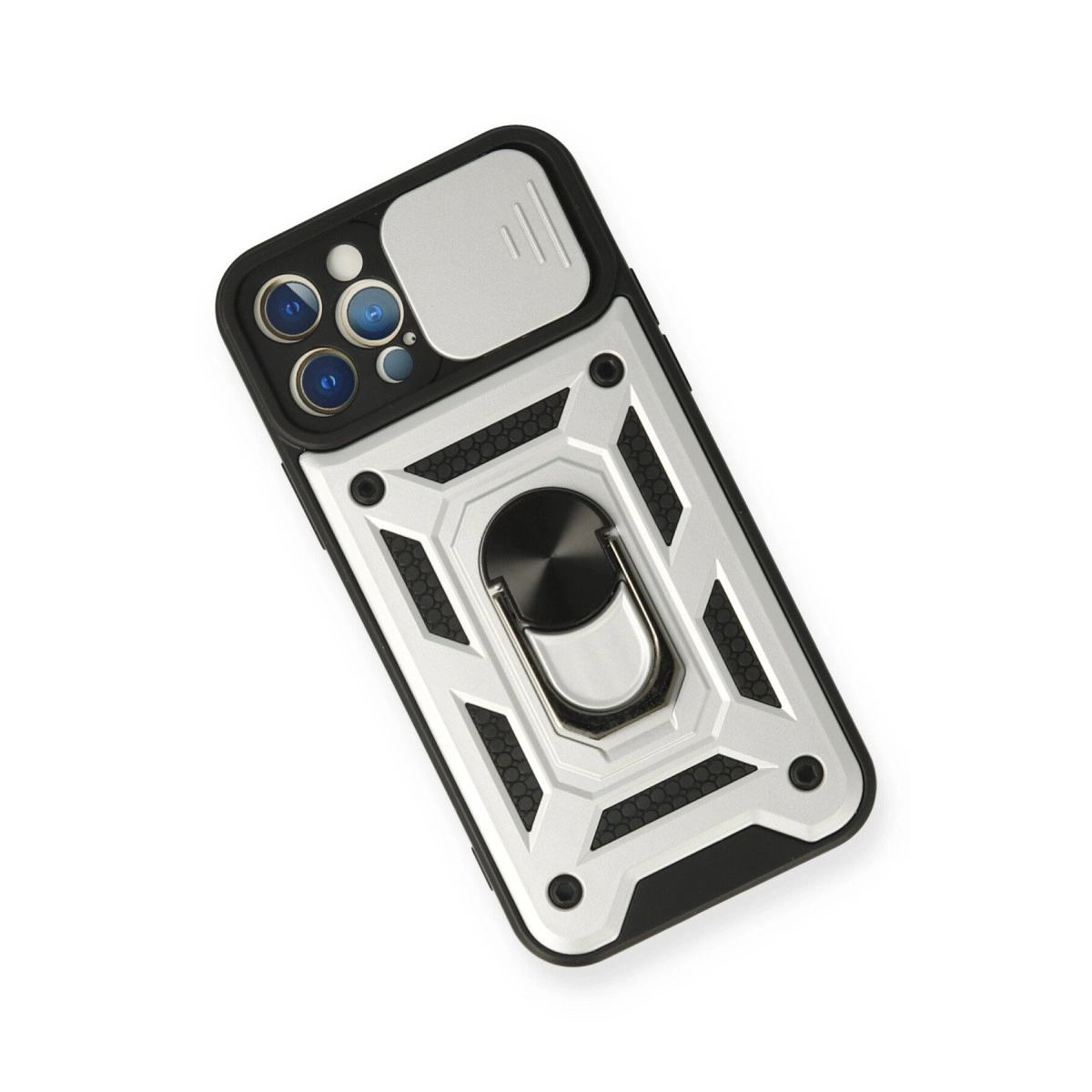 Apple İphone 12 Pro Kılıf Pars Lens Yüzüklü Silikon - Gümüş