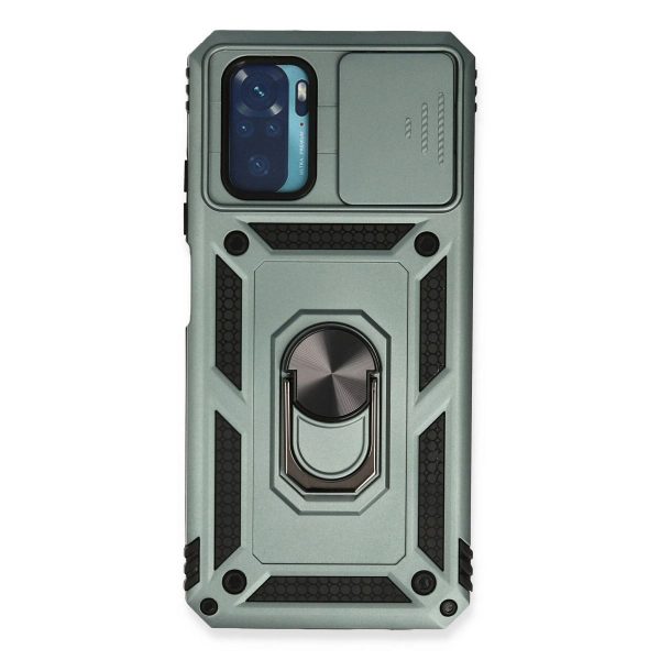 Xiaomi Redmi Note 10 Kılıf Pars Lens Yüzüklü Silikon - Yeşil