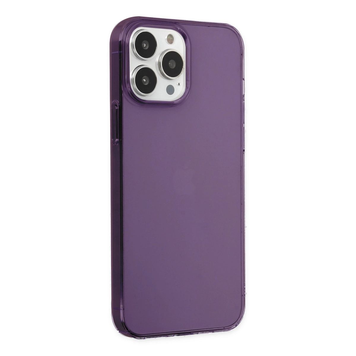 Apple İphone 14 Pro Max Kılıf Pc Sert Şeffaf Kapak - Mor