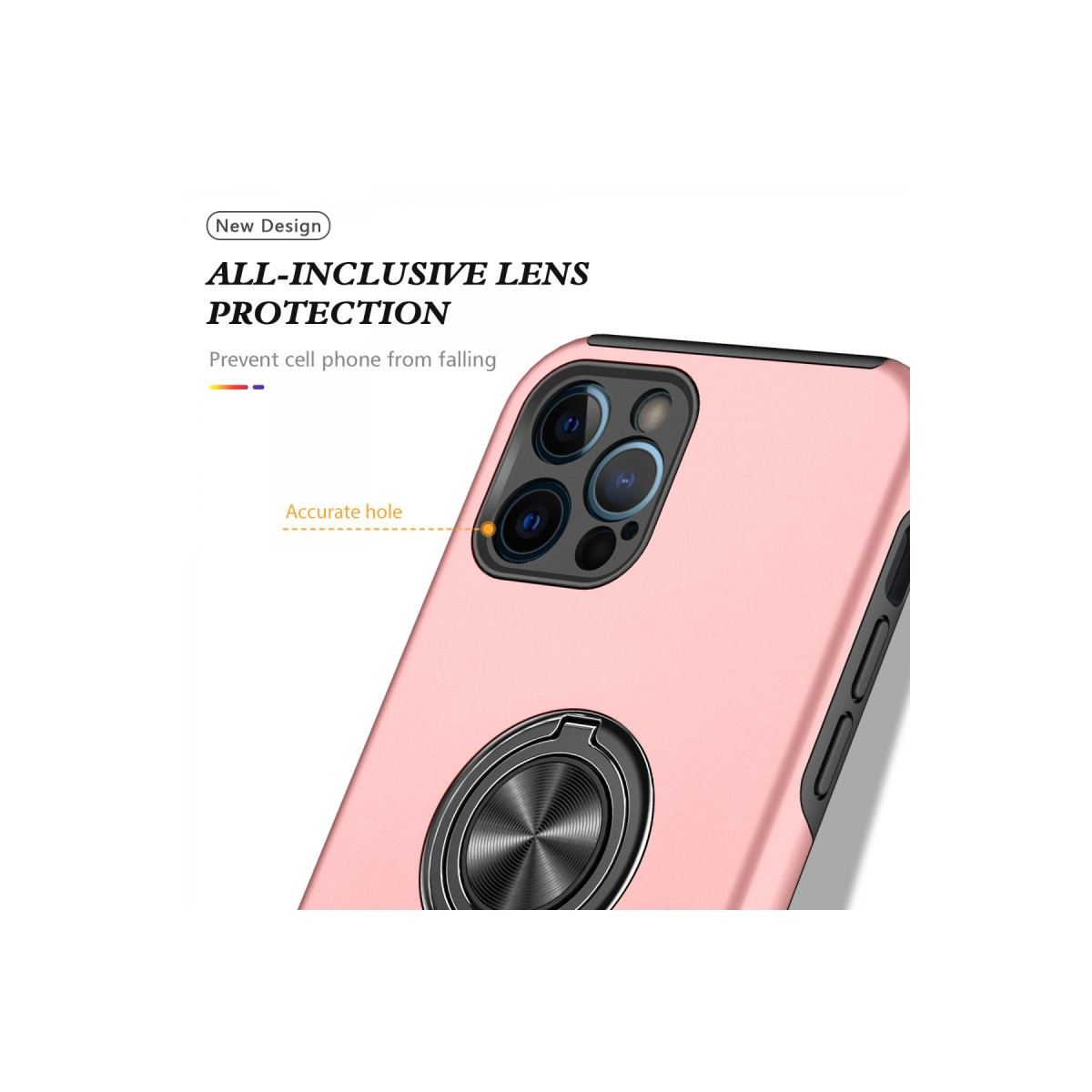 Apple İphone 12 Pro Max Kılıf Elit Yüzüklü Kapak - Pembe