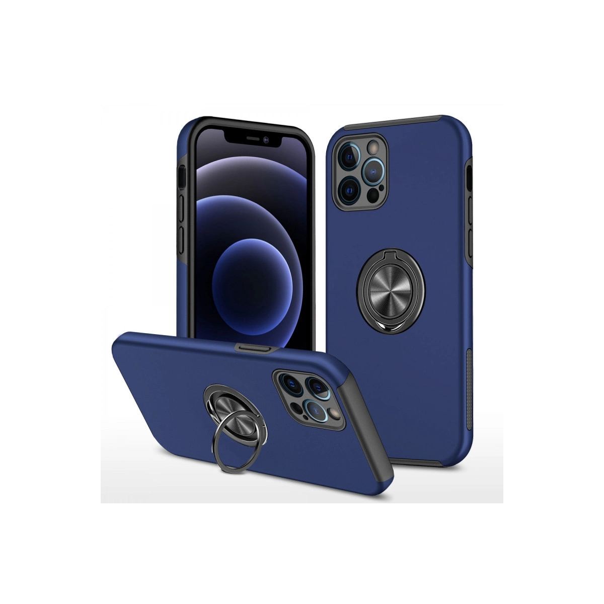 Apple İphone 12 Pro Max Kılıf Elit Yüzüklü Kapak - Lacivert