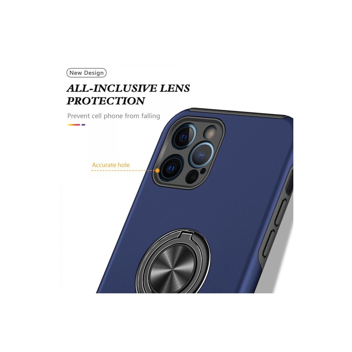 Apple İphone 12 Pro Max Kılıf Elit Yüzüklü Kapak - Lacivert