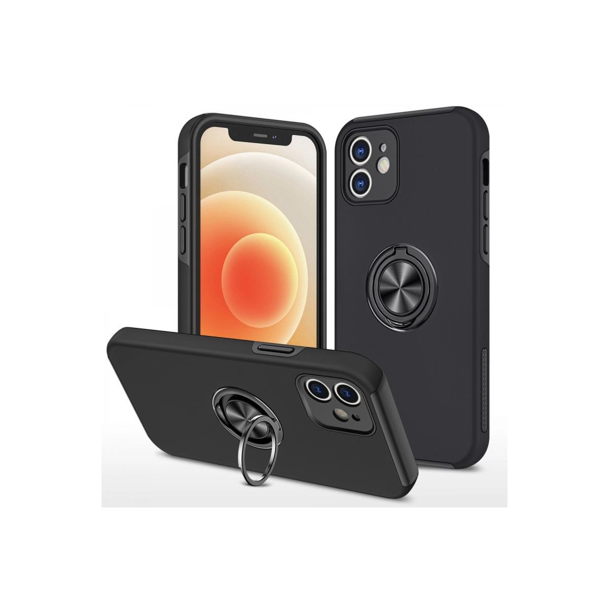Apple İphone 12 Kılıf Elit Yüzüklü Kapak - Siyah