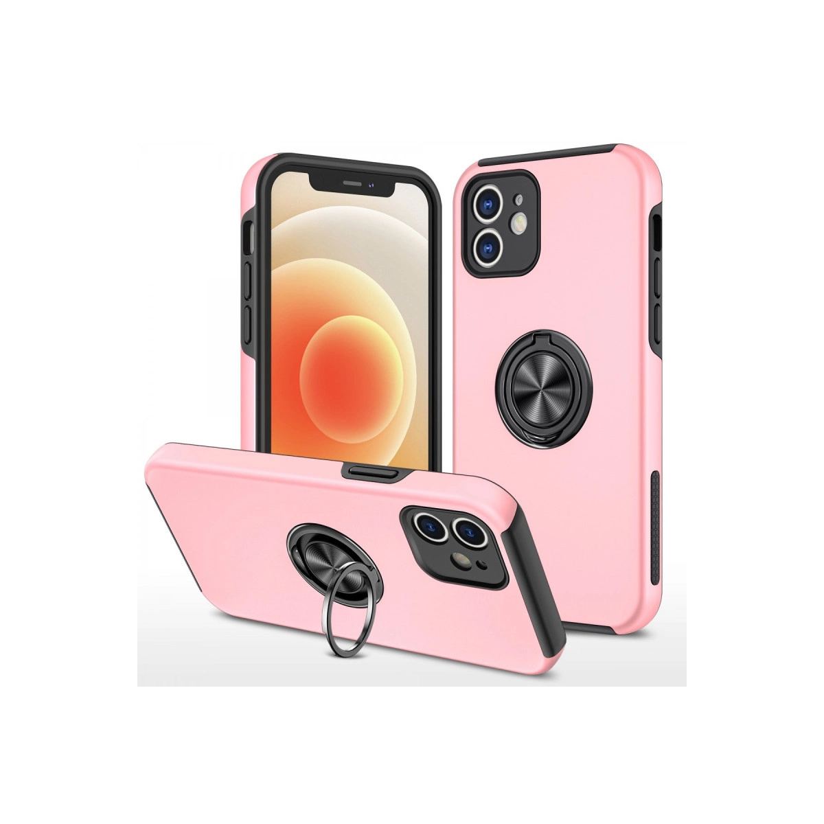 Apple İphone 12 Kılıf Elit Yüzüklü Kapak - Pembe