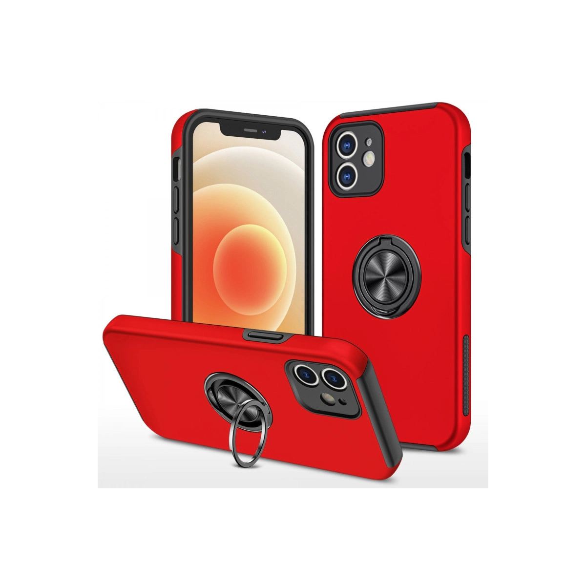 Apple İphone 12 Kılıf Elit Yüzüklü Kapak - Kırmızı