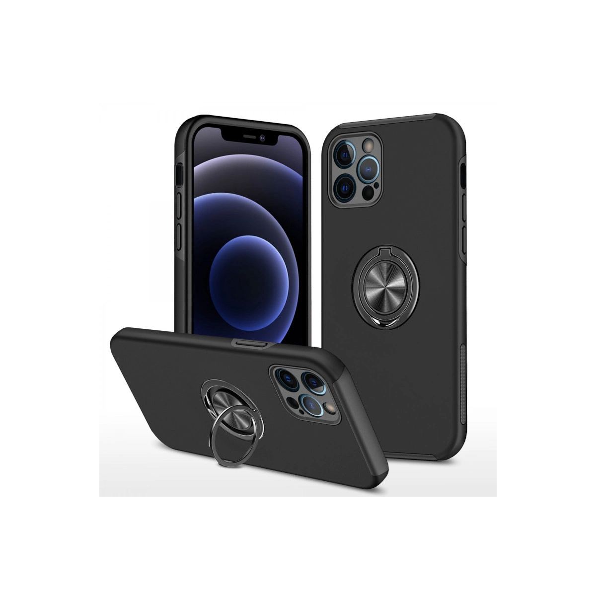 Apple İphone 12 Pro Kılıf Elit Yüzüklü Kapak - Siyah