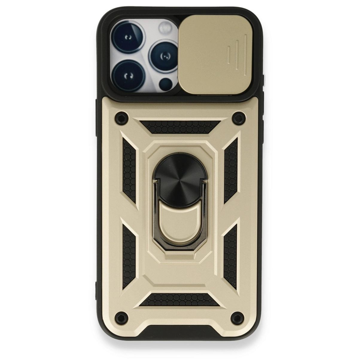 Apple İphone 15 Pro Kılıf Pars Lens Yüzüklü Silikon - Gold