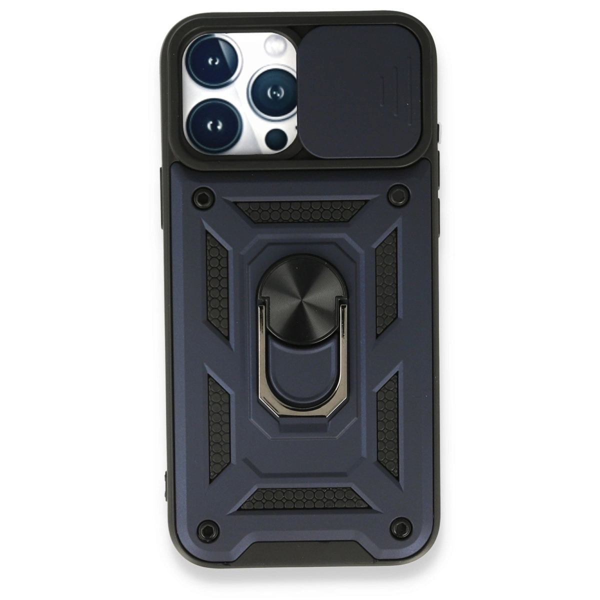 Apple İphone 15 Pro Max Kılıf Pars Lens Yüzüklü Silikon - Lacivert