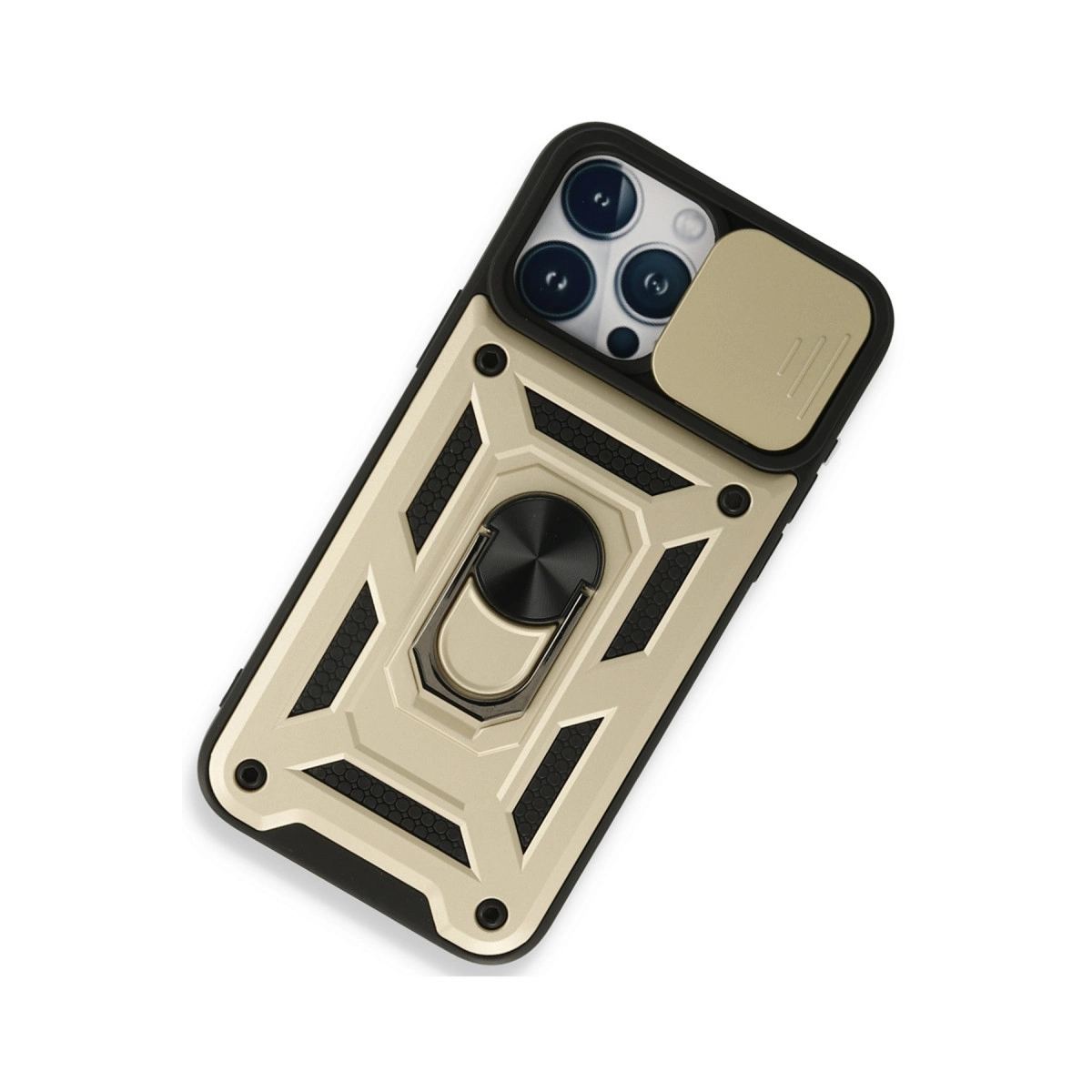 Apple İphone 15 Pro Max Kılıf Pars Lens Yüzüklü Silikon - Gold