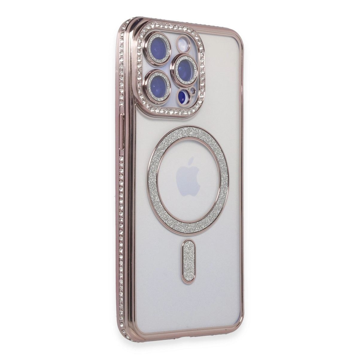 Apple İphone 15 Pro Kılıf Joke Simli Magneticsafe Kılıf - Pembe