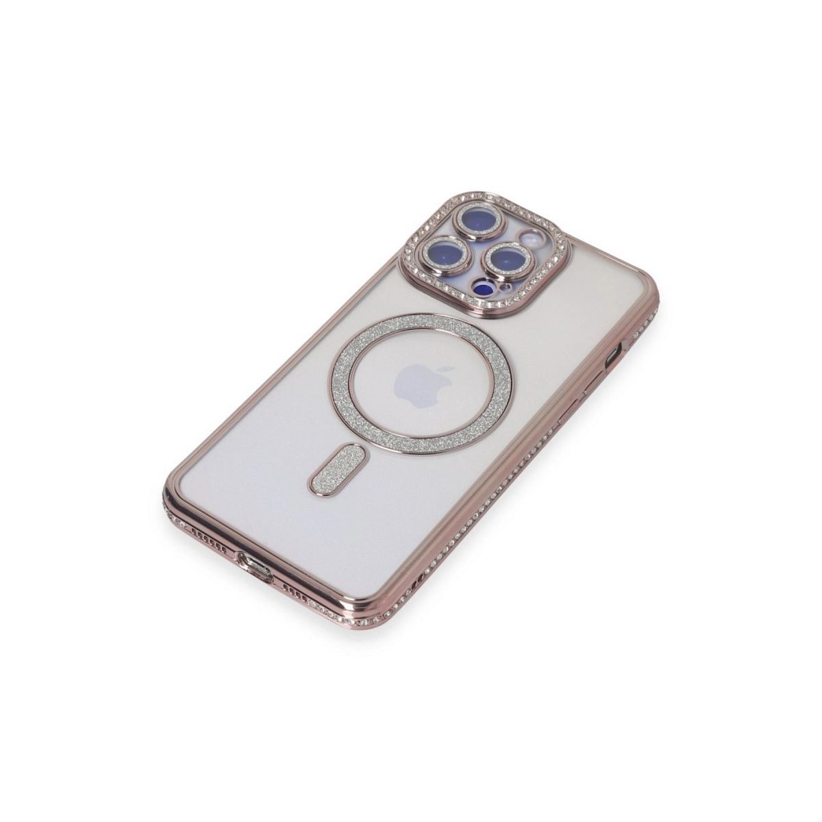 Apple İphone 15 Pro Kılıf Joke Simli Magneticsafe Kılıf - Pembe