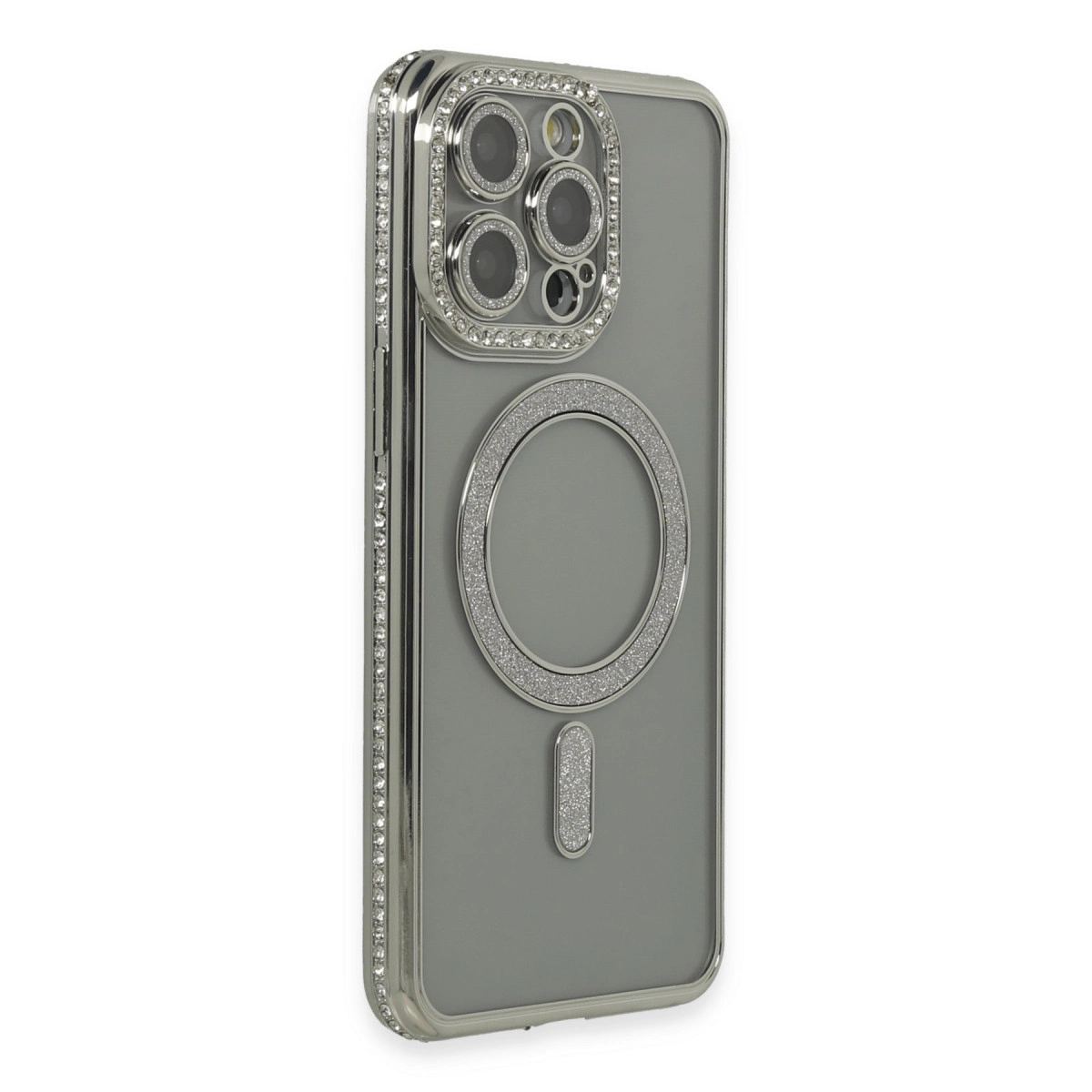 Apple İphone 15 Pro Kılıf Joke Simli Magneticsafe Kılıf - Gri