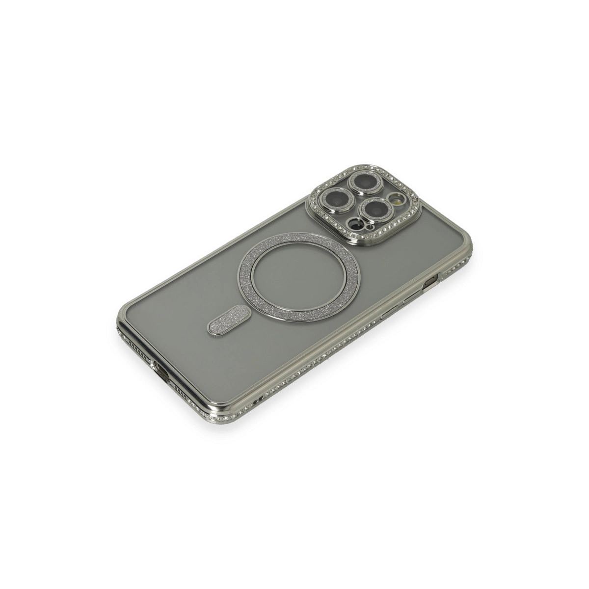 Apple İphone 15 Pro Kılıf Joke Simli Magneticsafe Kılıf - Gri