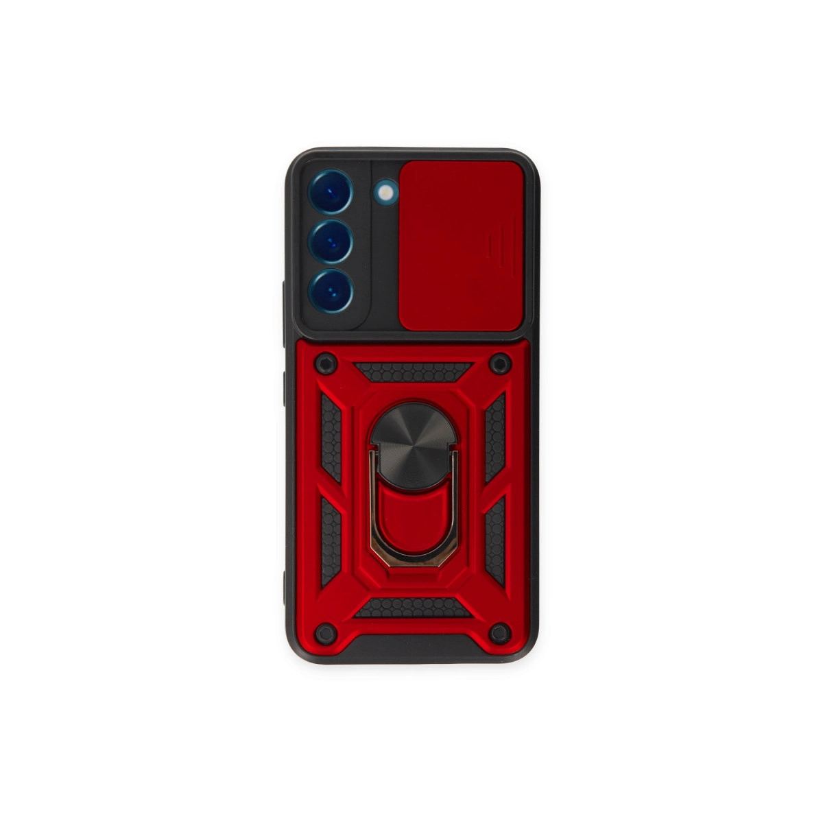 Samsung Galaxy S23 Kılıf Pars Lens Yüzüklü Silikon - Kırmızı