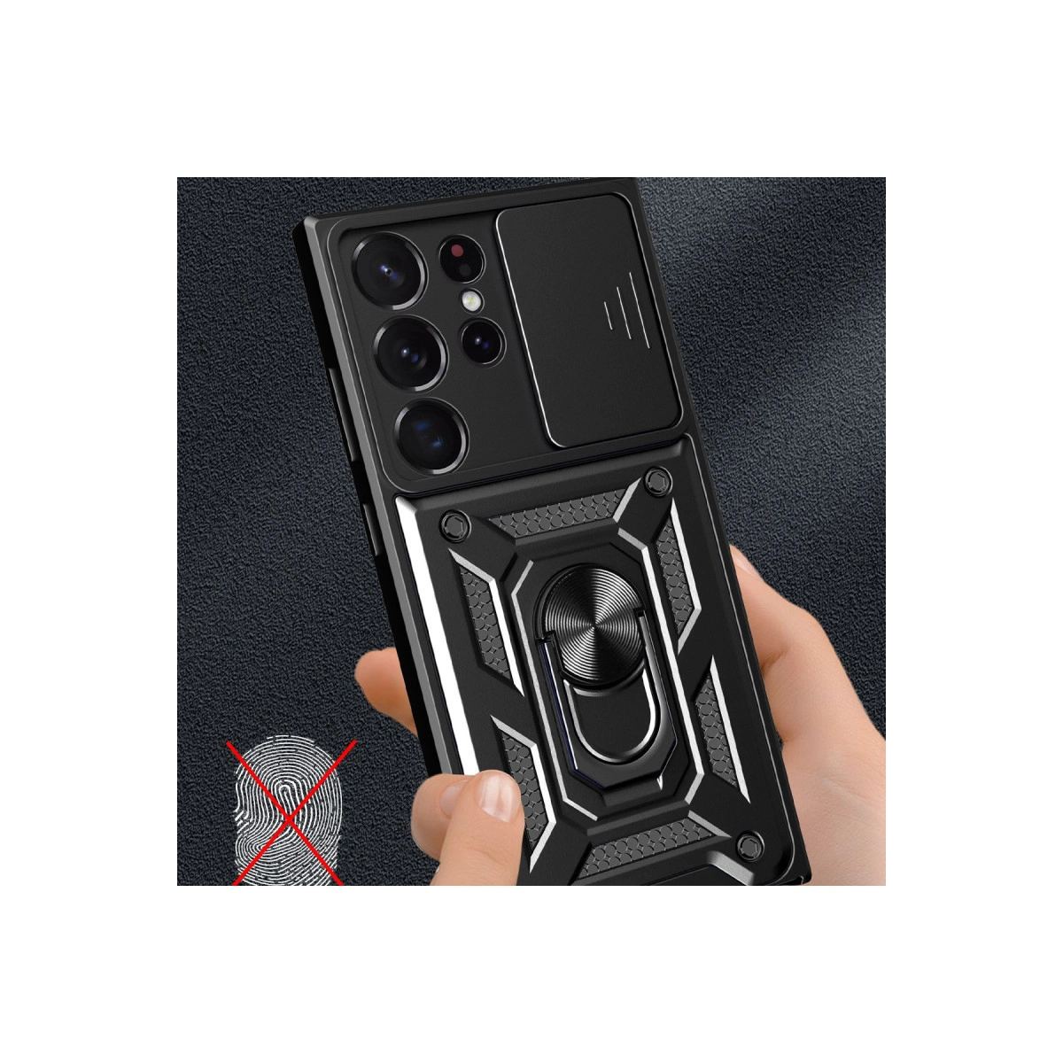 Samsung Galaxy S23 Ultra Kılıf Pars Lens Yüzüklü Silikon - Kırmızı