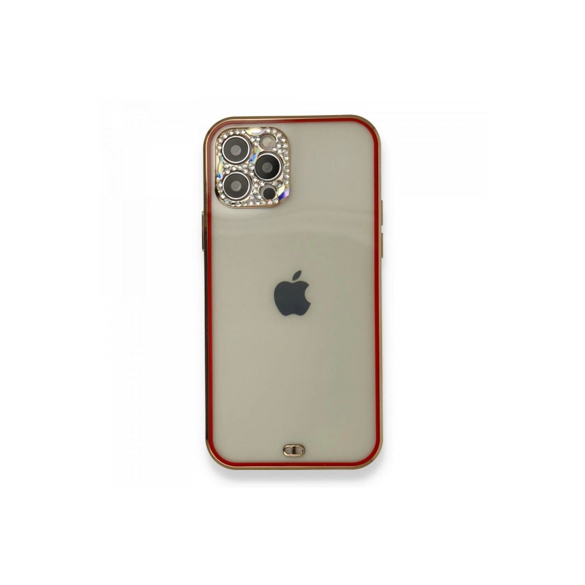 Apple İphone 12 Pro Kılıf Liva Taşlı Silikon - Kırmızı