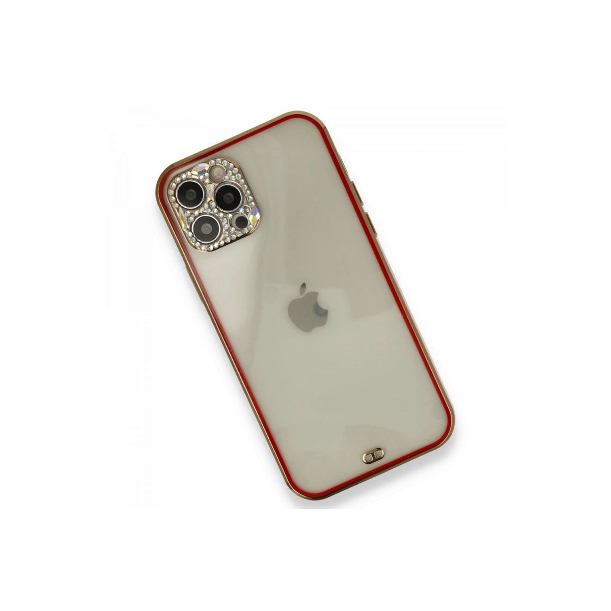 Apple İphone 12 Pro Kılıf Liva Taşlı Silikon - Kırmızı