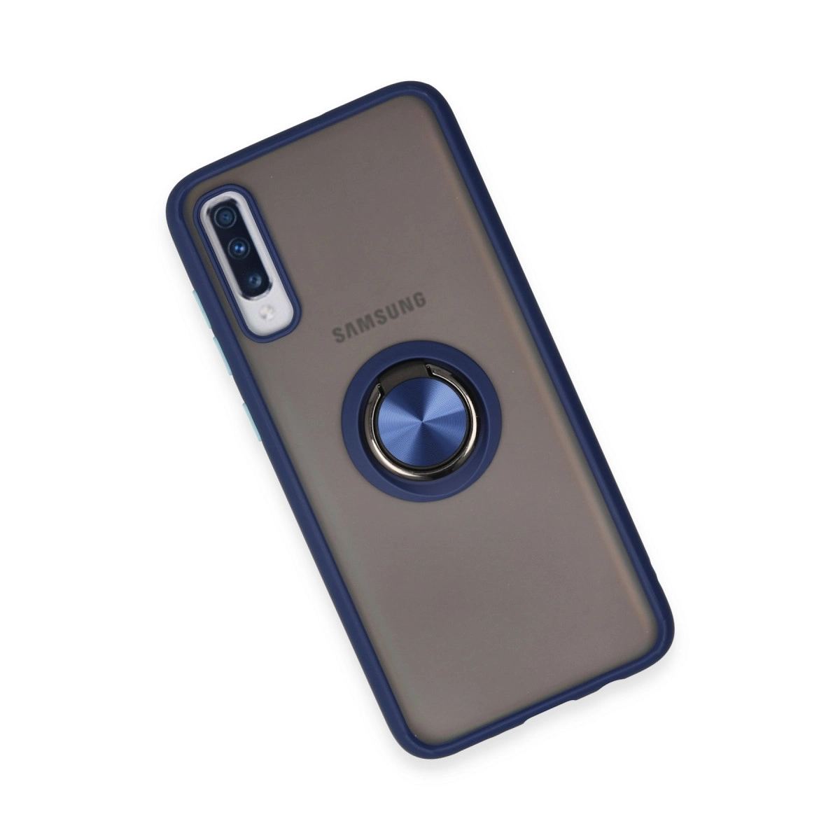 Samsung Galaxy A70 Kılıf Montreal Yüzüklü Silikon Kapak - Lacivert