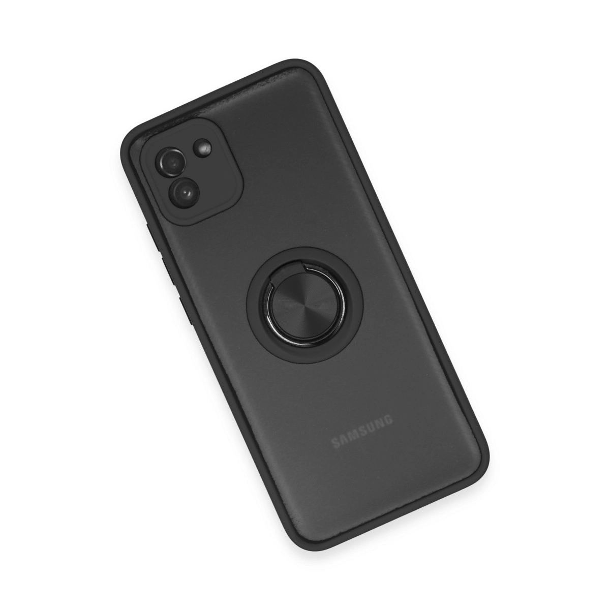 Samsung Galaxy A03 Kılıf Montreal Yüzüklü Silikon Kapak - Siyah