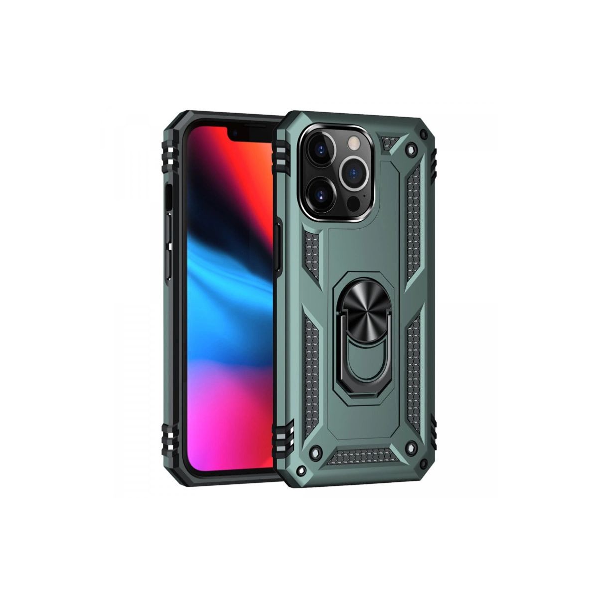 Apple İphone 13 Pro Max Kılıf Sofya Yüzüklü Silikon Kapak - Yeşil