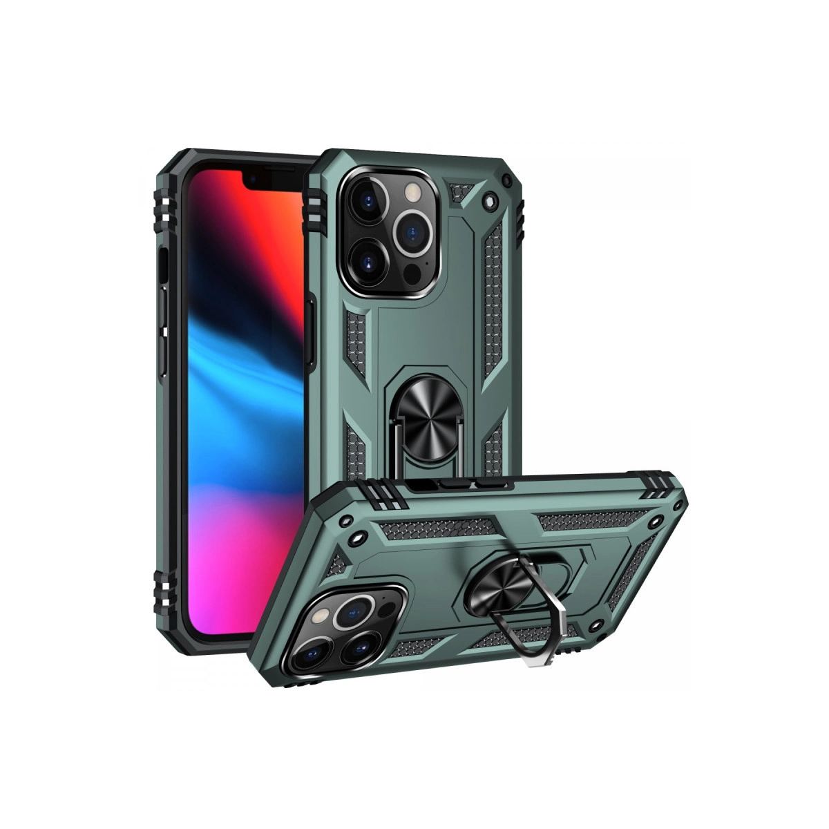 Apple İphone 13 Pro Max Kılıf Sofya Yüzüklü Silikon Kapak - Yeşil