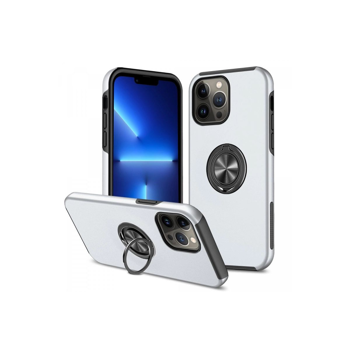 Apple İphone 13 Pro Kılıf Elit Yüzüklü Kapak - Gümüş