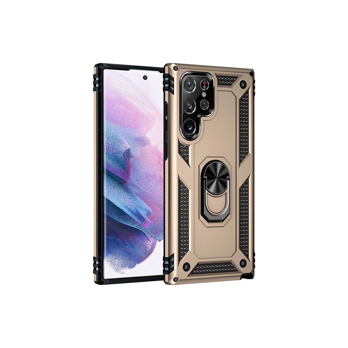 Samsung Galaxy S23 Ultra Kılıf Sofya Yüzüklü Silikon Kapak - Gold