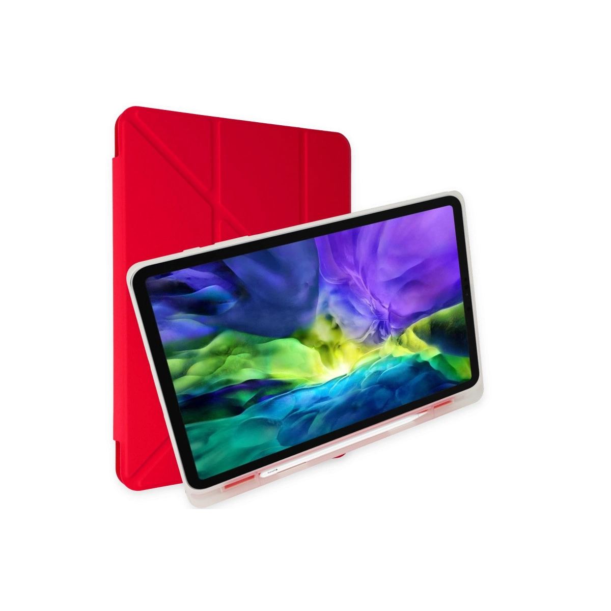 Apple İpad 2022 10.9 (10.nesil) Kılıf Kalemlikli Mars Tablet Kılıfı - Kırmızı