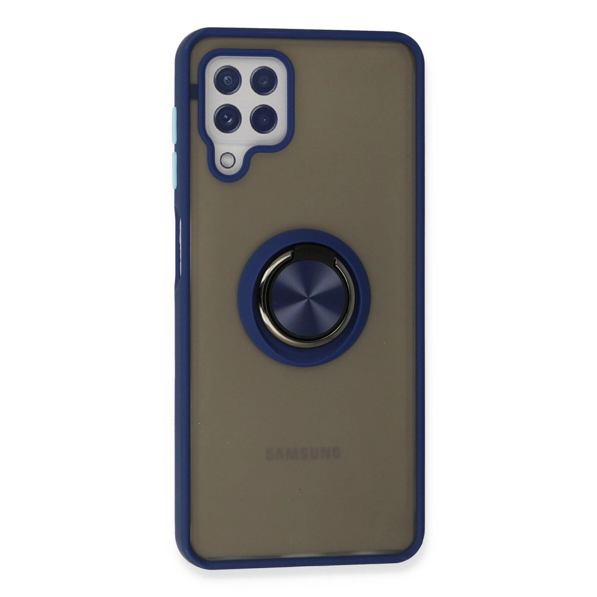Samsung Galaxy A22 Kılıf Montreal Yüzüklü Silikon Kapak - Lacivert