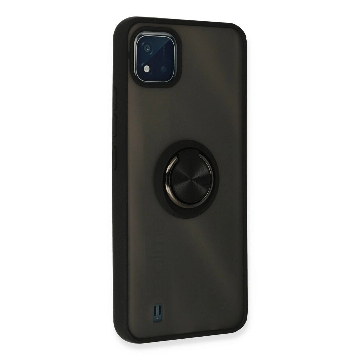 Realme C11 2021 Kılıf Montreal Yüzüklü Silikon Kapak - Siyah