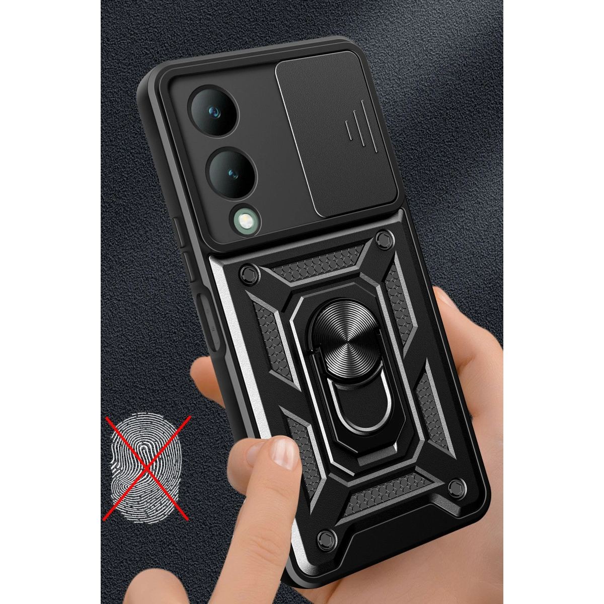 Vivo Y17s Kılıf Pars Lens Yüzüklü Silikon - Gold